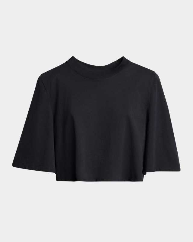 Zaely Strong-Shoulder Short-Sleeve Crop T-Shirt